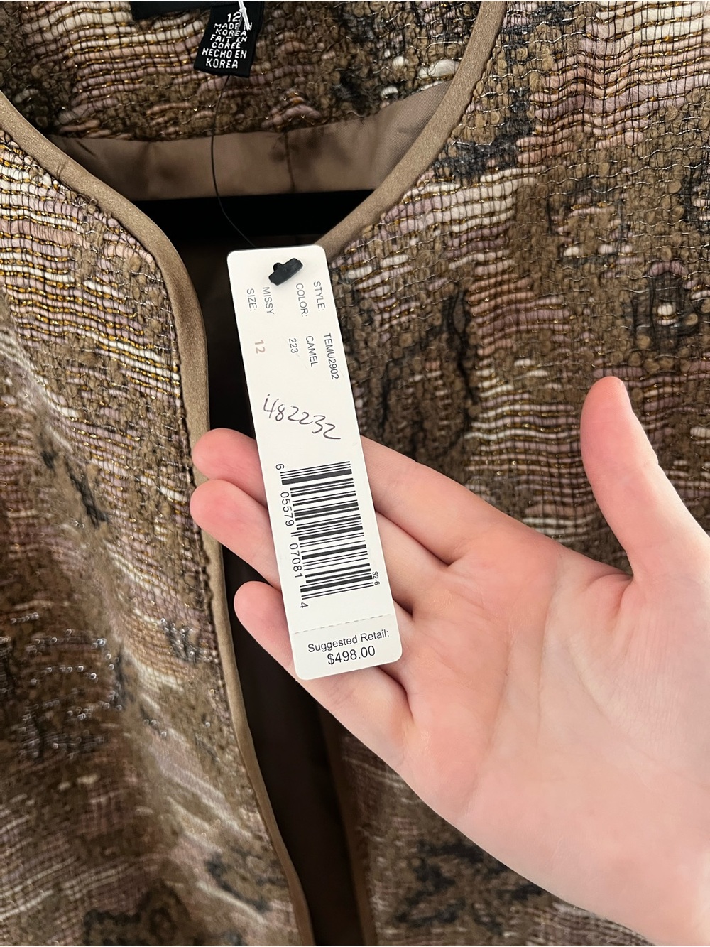 Ellen Tracy Metallic Tweed Floral-Embellished Jacket - Taupe - Picture 3 of 5